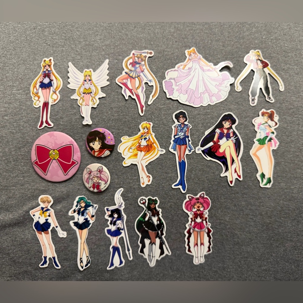 Sailor Moon Sticker & Pin Bundle Anime Magical Girl Lot